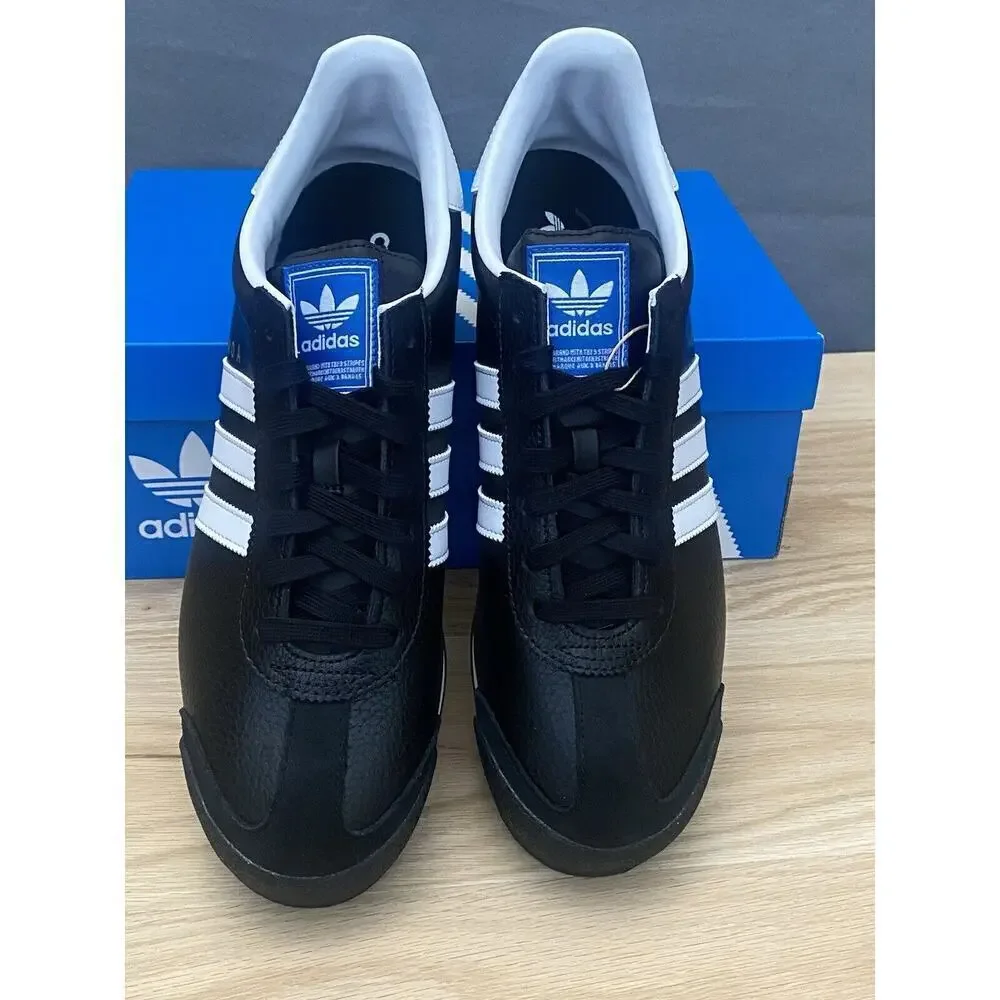 adidas Men’s Samoa Core Black Shoes with White Stripes - Picture 3 of 6